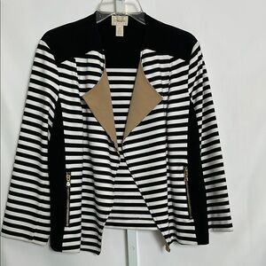 Chico’s Size 2 Striped Black and White Women's Size Medium Open Front Jacket Top